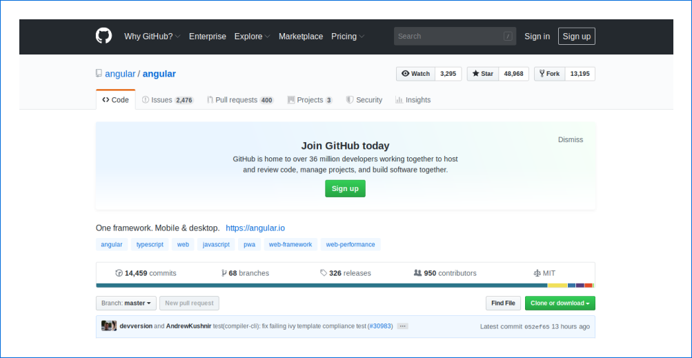 Github trends of angular.js